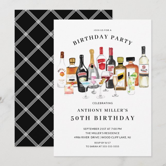 Modern Cocktail Birthday Party Invitation (Front/Back)