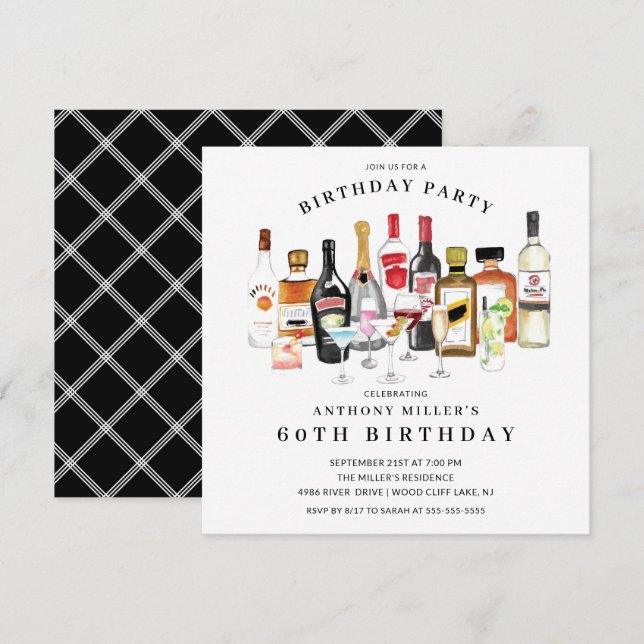 Modern Cocktail Birthday Party Invitation (Front/Back)
