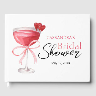 Modern Cocktail Drink Pink Bow Bridal Shower Guest Book