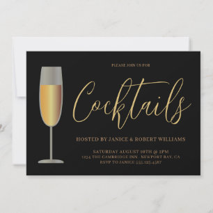 Modern Cocktail Party Script Black Gold Invitation