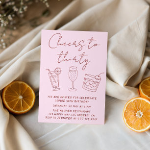 Modern Cocktail Pink Cheers to Thirty Birthday Invitation