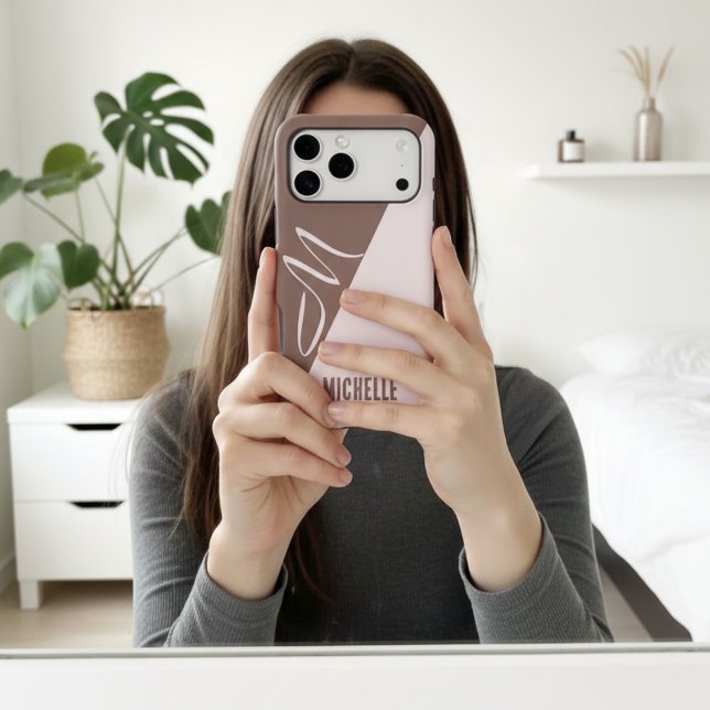 Modern Cocoa Blush Pink Minimalist Script Monogram (Créateur téléchargé)