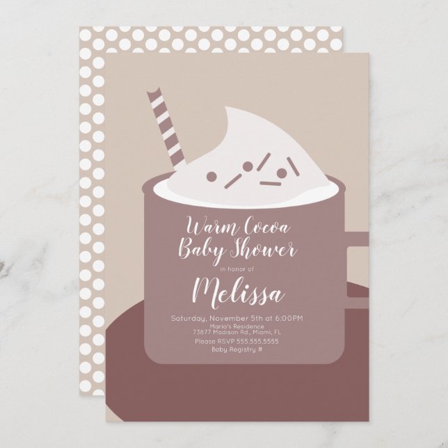 Modern Cocoa Hot Chocolate Mug Nuetral Baby Shower Invitation (Front/Back)