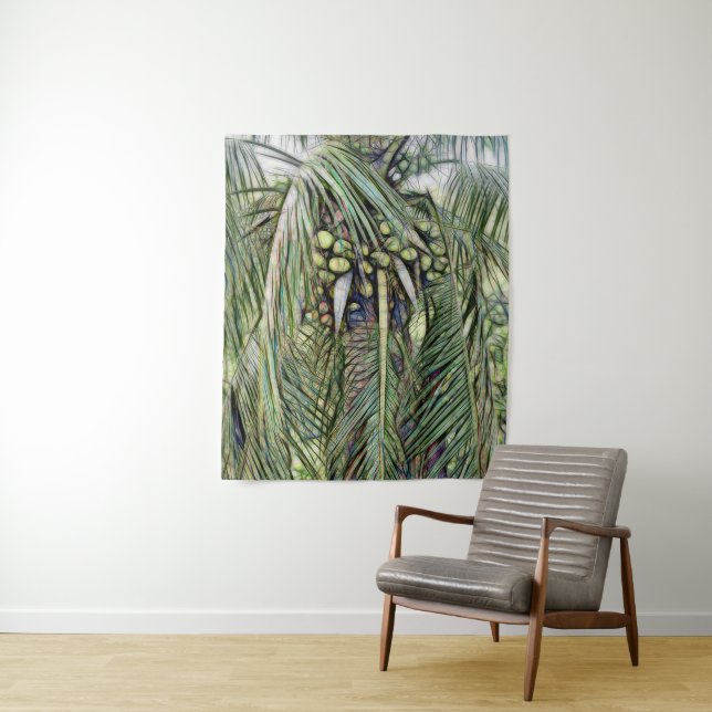 Modern Coconut Palm Tree Tropical Greenery   Tapestry (In Situ)