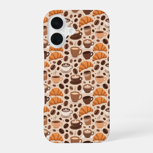 Modern Coffee Aesthetic Pattern iPhone 16 Case (Back)