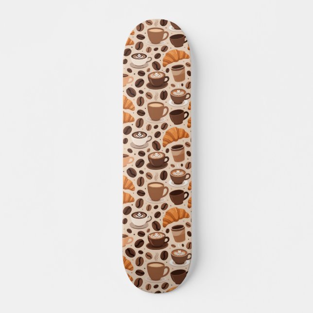 Modern Coffee Aesthetic Pattern Skateboard (Front)