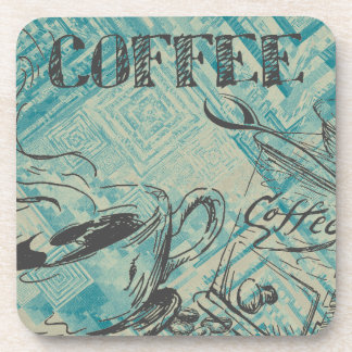 Modern Coffee Art Sketch Blue Coaster