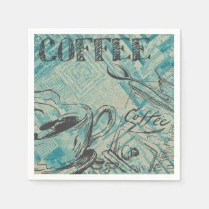 Modern Coffee Art Sketch Blue Napkin