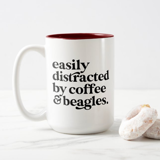 Modern Coffee & Beagle Dog Lover Personalized Two-Tone Coffee Mug (With Donut)