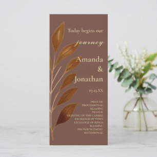Modern Coffee Brown and Gold Leaf Wedding Program