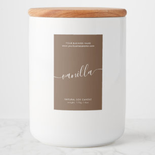 Modern coffee brown script candle product label