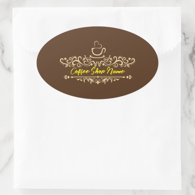 Modern coffee cafe Bakery welcome custom Logo name Oval Sticker (Bag)