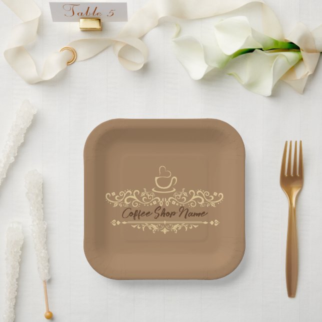 Modern coffee cafe Bakery welcome custom Logo name Paper Plate (Wedding)
