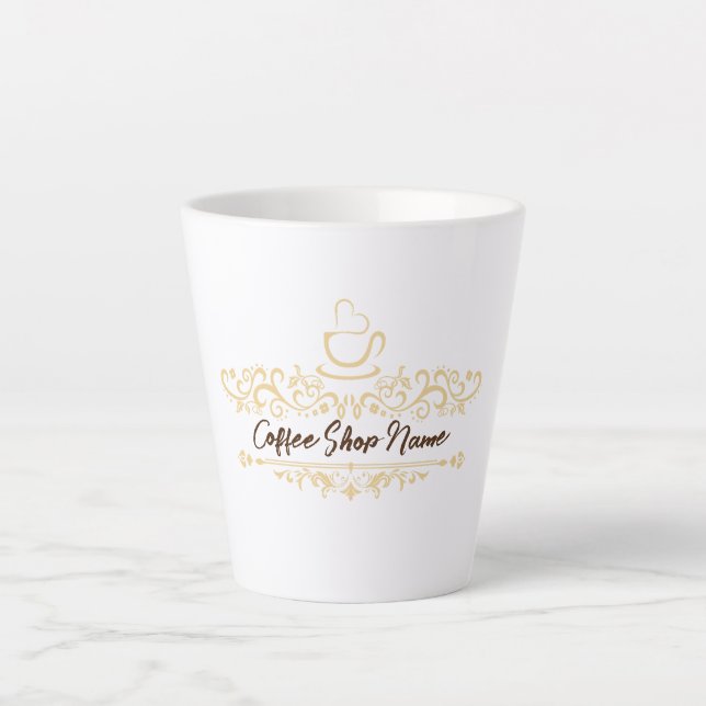 Modern Coffee cafe shop welcome  Personalize name Latte Mug (Front)