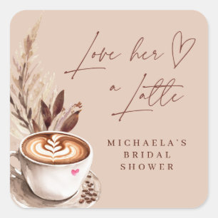 Modern Coffee Love her a Latte heart Bridal Shower Square Sticker