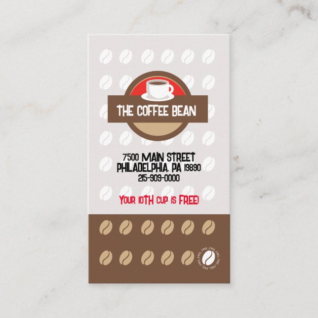 Modern Coffee Loyalty Punch Off Coupon Business Card (Front)