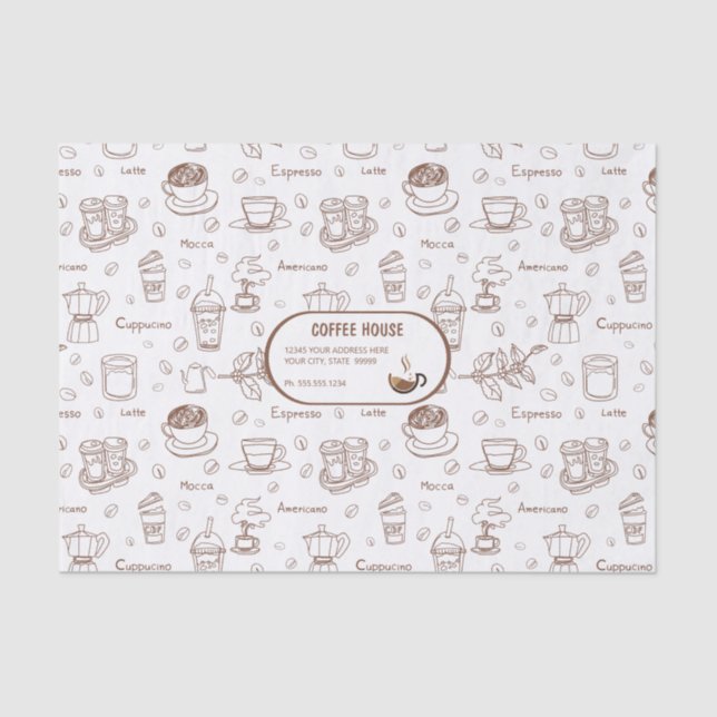 Modern Coffee Pattern Personalized Tissue Paper (Front)