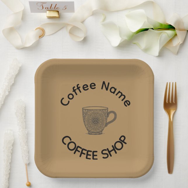 Modern Coffee Shop Café tea Bar Custom Barista  Paper Plate (Wedding)