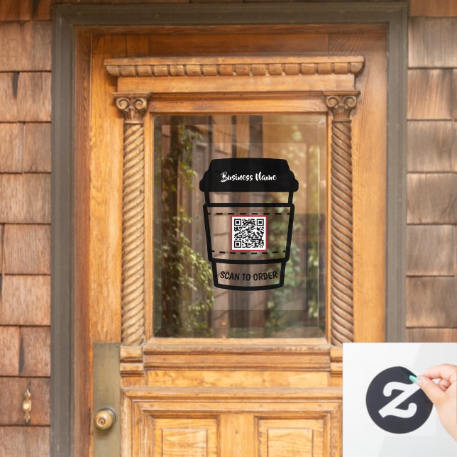 Modern Coffee Shop Scan QR Code Order Menu Window Cling (Home Door)