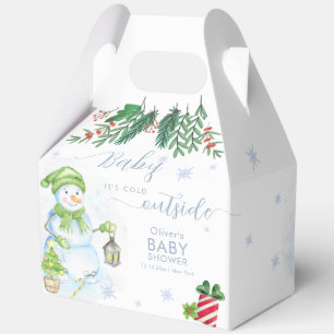 Modern Cold Outside Floral Snowman Baby Shower Favor Box