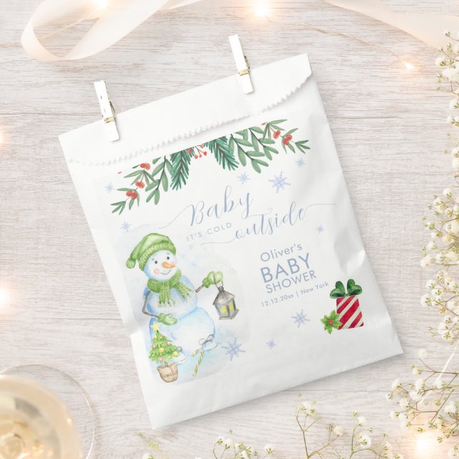 Modern Cold Outside Floral Snowman Baby Shower  Favour Bag (Clipped)