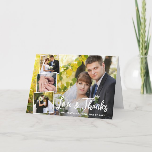 Modern Collage 4 Photo Wedding Thank You Card (Front)