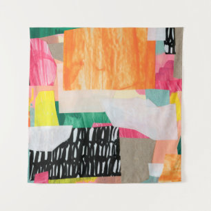 Modern collage art. Mixed media on canvas. Colorfu Tapestry