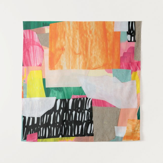 Modern collage art. Mixed media on canvas. Colorfu Tapestry (Front)