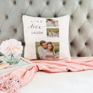 Modern Collage Couple Photo & Live Love Laugh Gift Throw Pillow