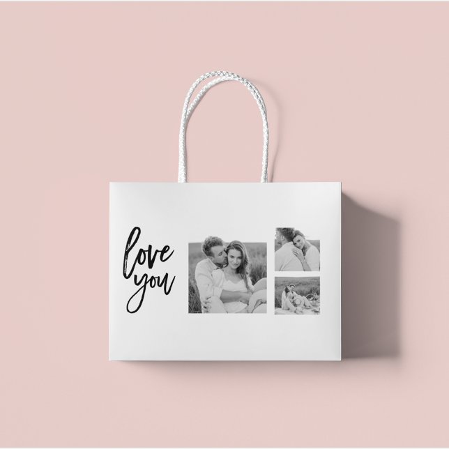 Modern Collage Couple Photo & Love You Beauty Gift Large Gift Bag (Creator Uploaded)