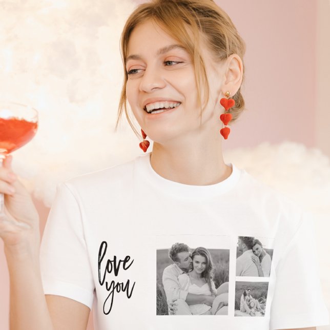 Modern Collage Couple Photo & Love You Beauty Gift T-Shirt (Creator Uploaded)