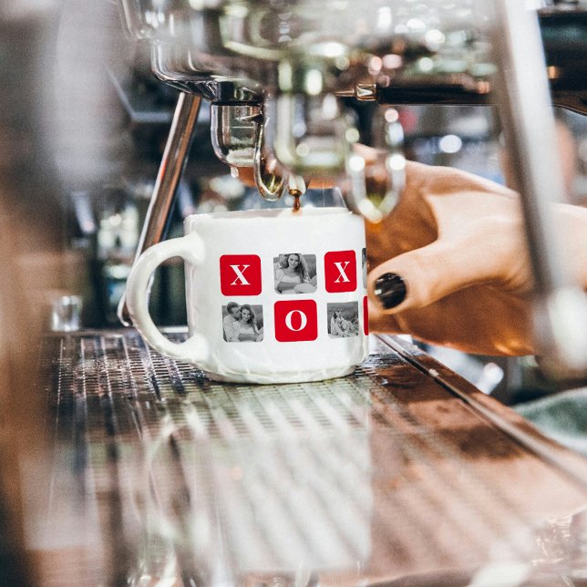 Modern Collage Couple Photo & Red XOXO Espresso Cup (Creator Uploaded)