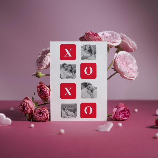 Modern Collage Couple Photo & Red XOXO Holiday Card (Creator Uploaded)
