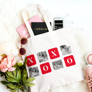 Modern Collage Couple Photo & Red XOXO Tote Bag
