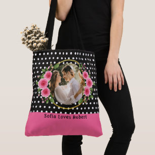 Modern Collage Couple Photo & Romantic Love Quote Tote Bag