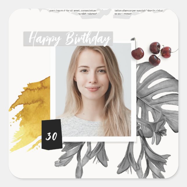 Modern Collage Custom Photo 30 Birthday Square Sticker (Front)