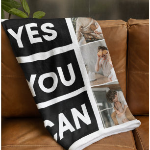 Modern Collage Family Photo & Motivation Quote Fleece Blanket