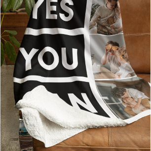 Modern Collage Family Photo & Motivation Quote Sherpa Blanket