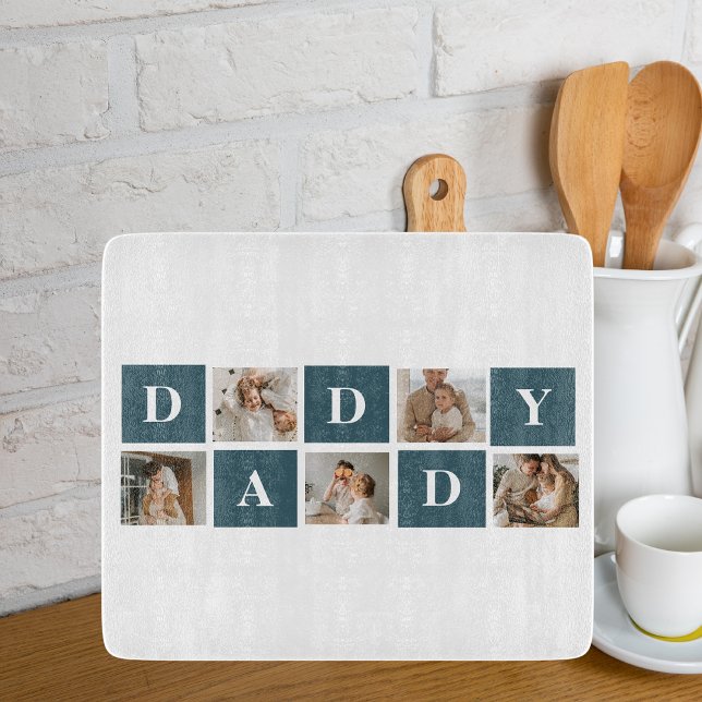 Modern Collage Fathers Photo & Green Daddy Gifts Cutting Board (Creator Uploaded)