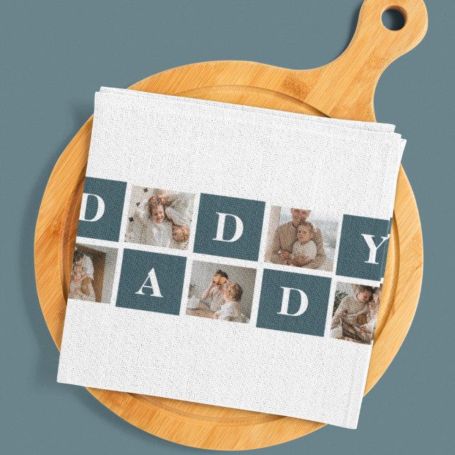 Modern Collage Fathers Photo & Green Daddy Gifts Kitchen Towel (Creator Uploaded)