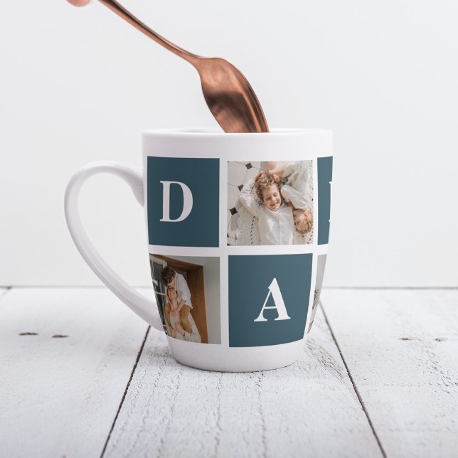Modern Collage Fathers Photo & Green Daddy Gifts Latte Mug (Creator Uploaded)
