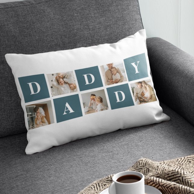 Modern Collage Fathers Photo & Green Daddy Gifts Lumbar Pillow (Creator Uploaded)