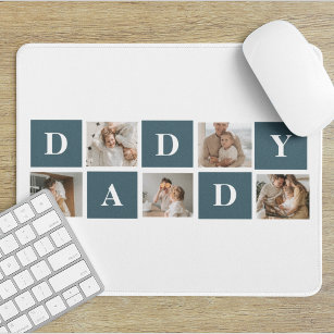Modern Collage Fathers Photo & Green Daddy Gifts Mouse Pad