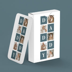 Modern Collage Fathers Photo & Green Daddy Gifts Playing Cards