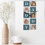 Modern Collage Fathers Photo & Green Daddy Gifts Square Wall Clock<br><div class="desc">A modern collage fathers photo is a personalized gift that combines multiple photos of a father or father figure in a creative and stylish manner. It involves selecting several meaningful pictures and arranging them in a collage format, often with overlapping or grid-like designs. The photos can feature different moments or...</div>