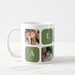 Modern Collage Green Pastel Color Photo Name Coffee Mug