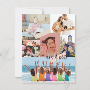 Modern collage Merry and Bright Christmas Photo Holiday Card