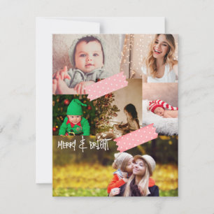 Modern collage Merry and Bright Christmas Photo Holiday Card
