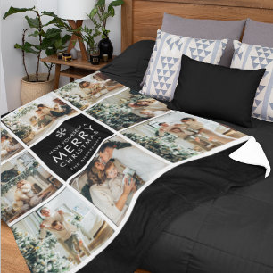 Modern Collage “Merry Christmas” Multi Photo Fleece Blanket