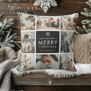 Modern Collage “Merry Christmas” Multi Photo Outdoor Pillow